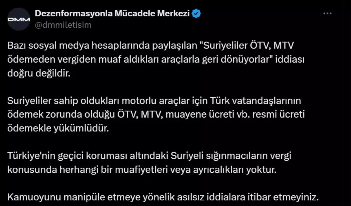 Suriyelilerin Vergi Muafiyeti İddiası Asılsız Çıktı